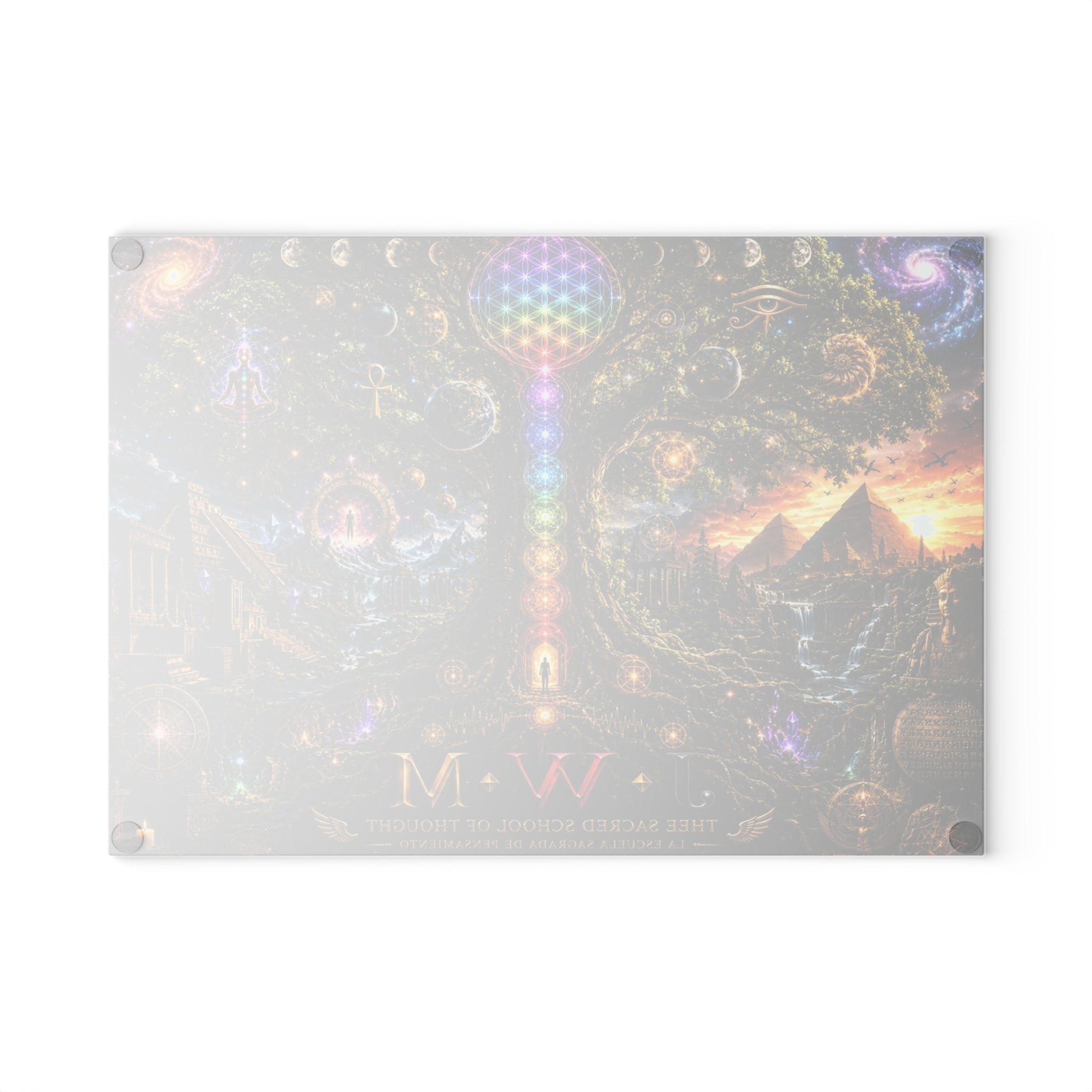 THE COSMIC TREE OF MEMORY ✨🌳🌌 Glass Cutting Board — Sacred Awakening Collection  EL ÁRBOL CÓSMICO DE LA MEMORIA ✨🌳🌌 Tabla de Cortar de Vidrio — Colección del Despertar Sagrado  This is not merely a...